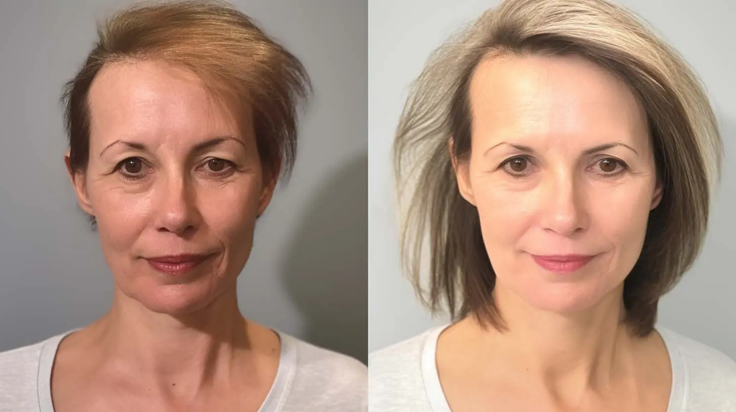 Woman with full, natural hair after a custom women's hair replacement system at National Hair Centers